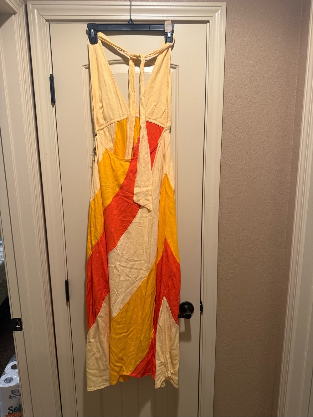 Free People Diagonal Stripe Halter Maxi Dress - Cream, Yellow & Orange - Picture 2 of 6